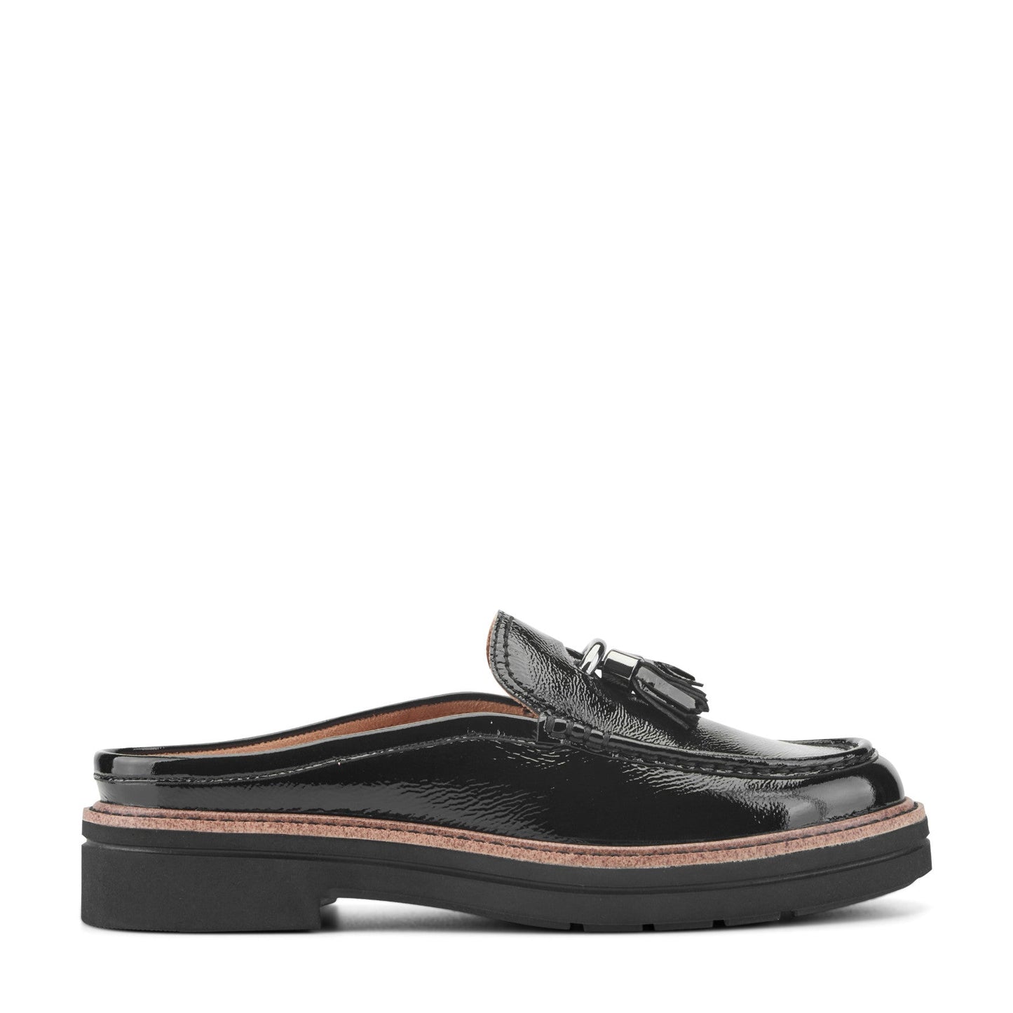 Easy Spirit Zarina Tassel Loafer Mules - Black Patent Leather