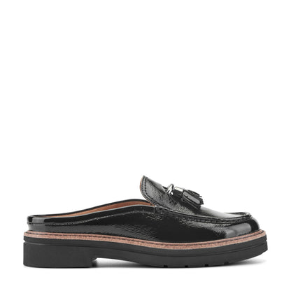 Easy Spirit Zarina Tassel Loafer Mules - Black Patent Leather