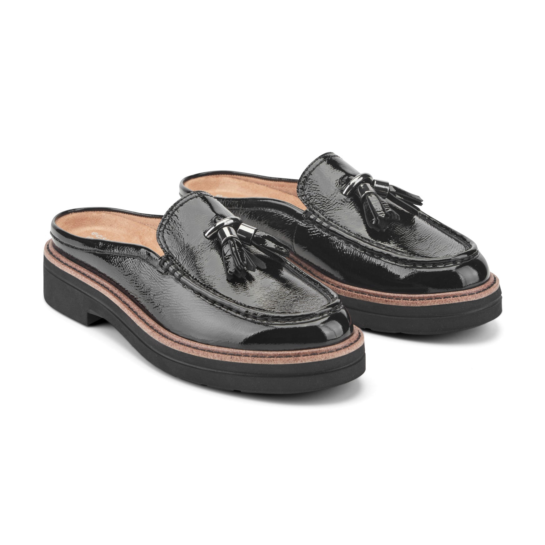 Easy Spirit Zarina Tassel Loafer Mules - Black Patent Leather
