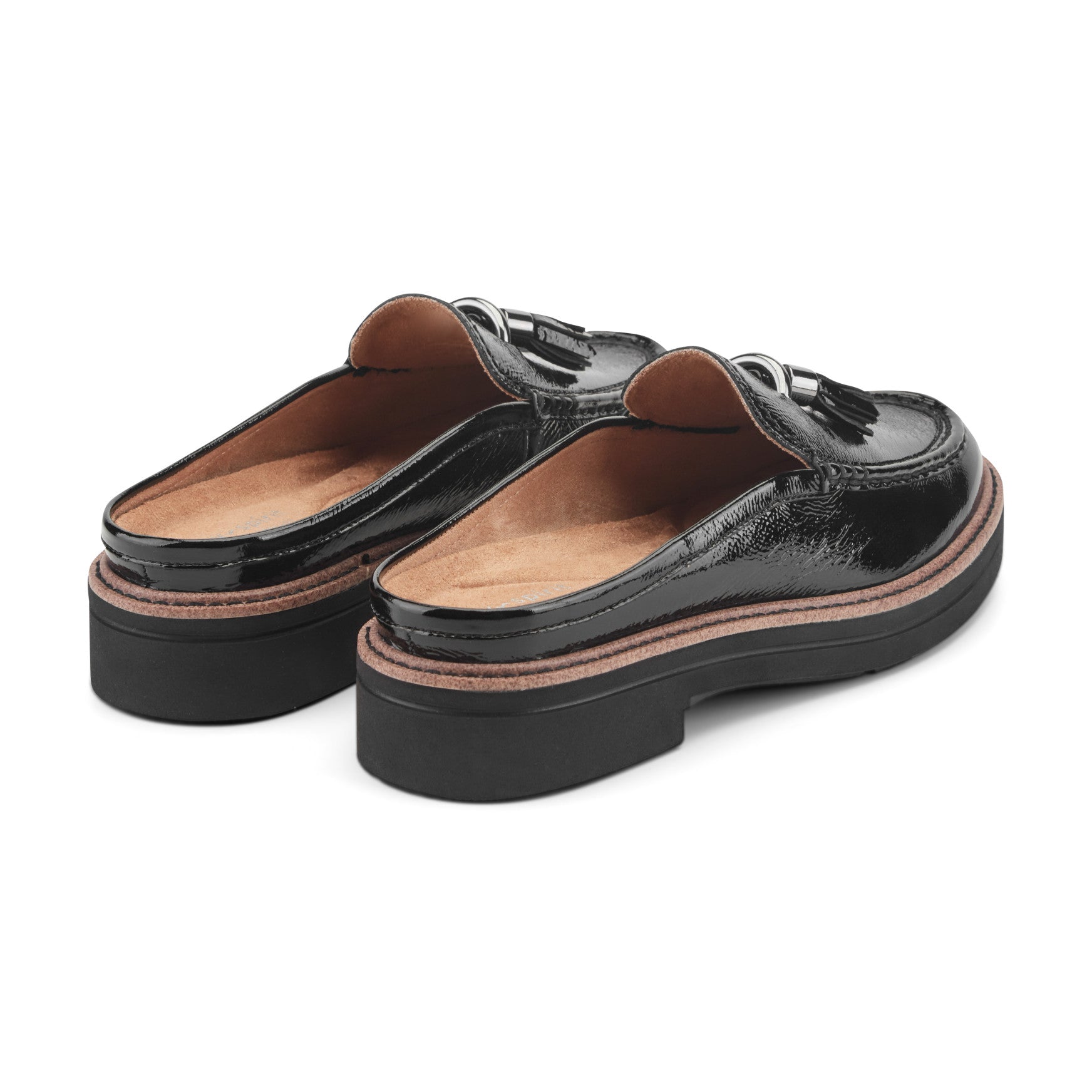 Easy Spirit Zarina Tassel Loafer Mules - Black Patent Leather