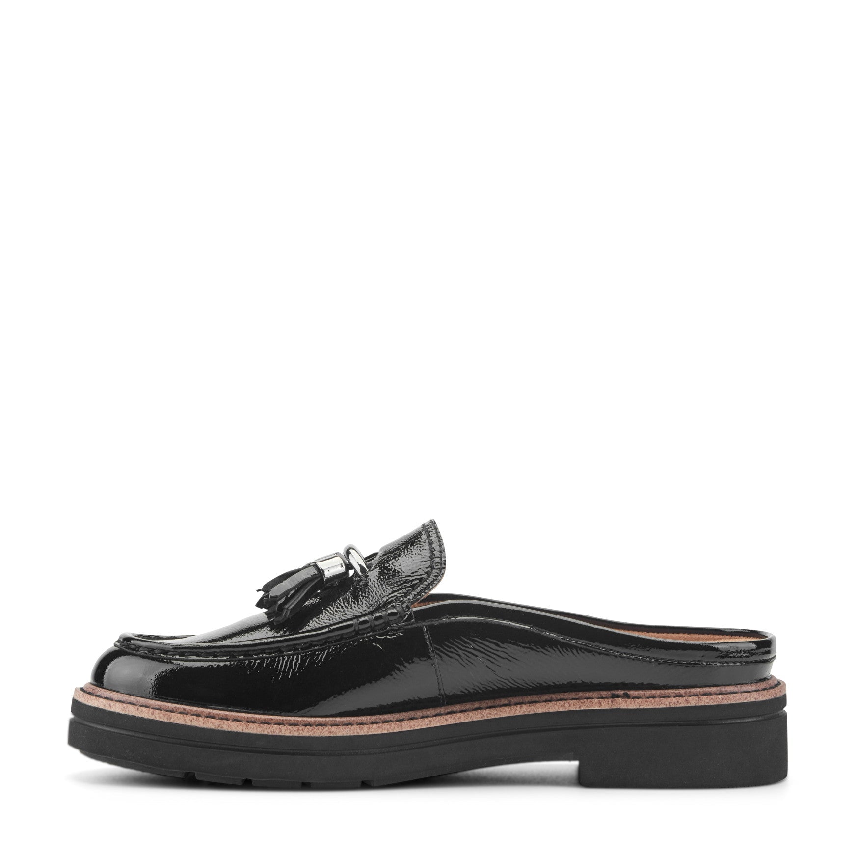 Easy Spirit Zarina Tassel Loafer Mules - Black Patent Leather