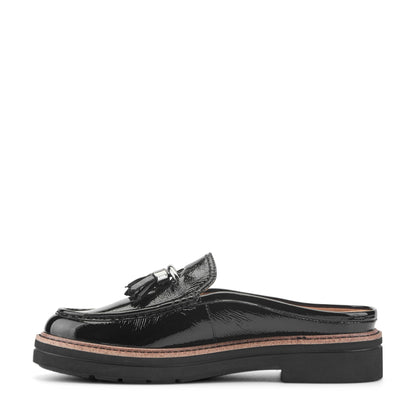 Easy Spirit Zarina Tassel Loafer Mules - Black Patent Leather