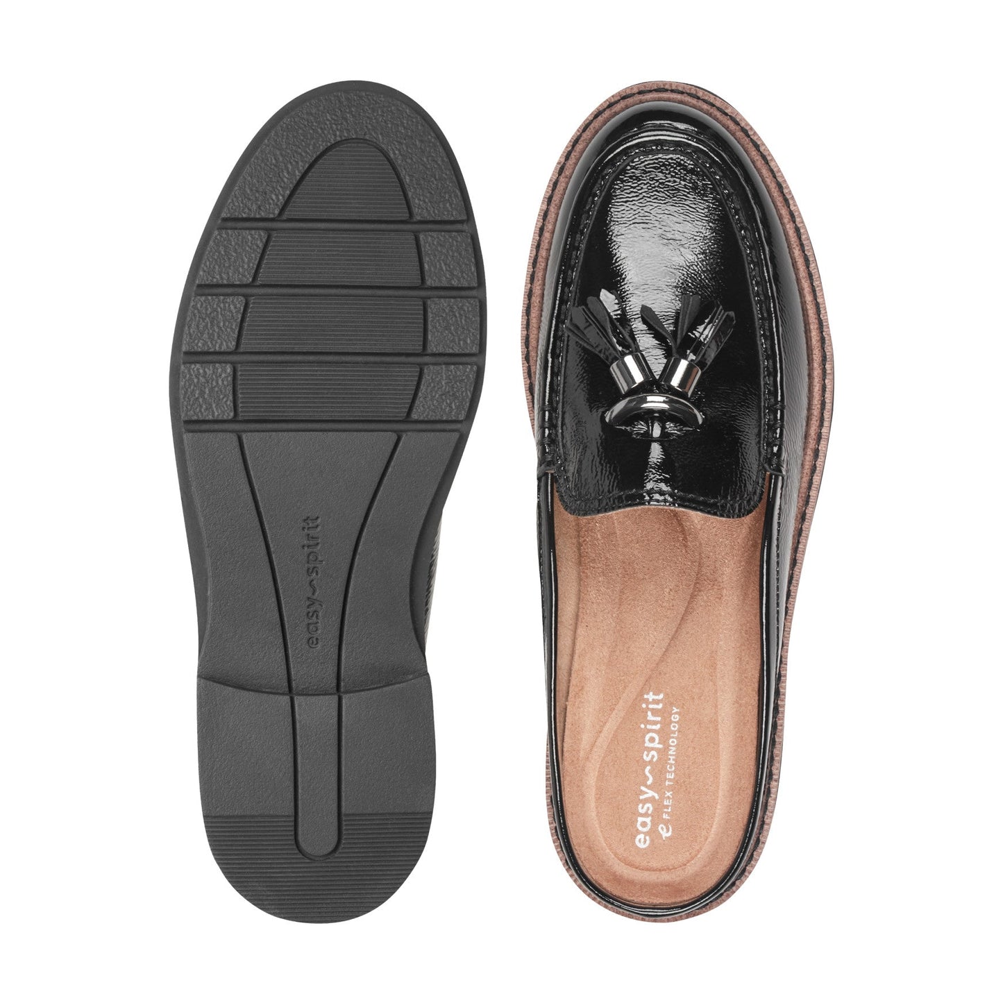 Easy Spirit Zarina Tassel Loafer Mules - Black Patent Leather