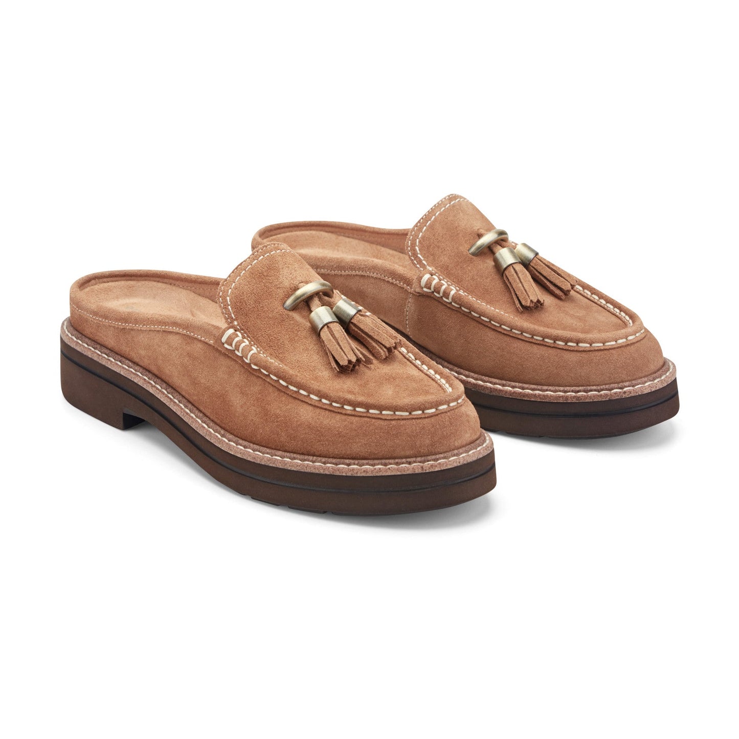 Easy Spirit Zarina Tassel Loafer Mules - Medium Brown Suede