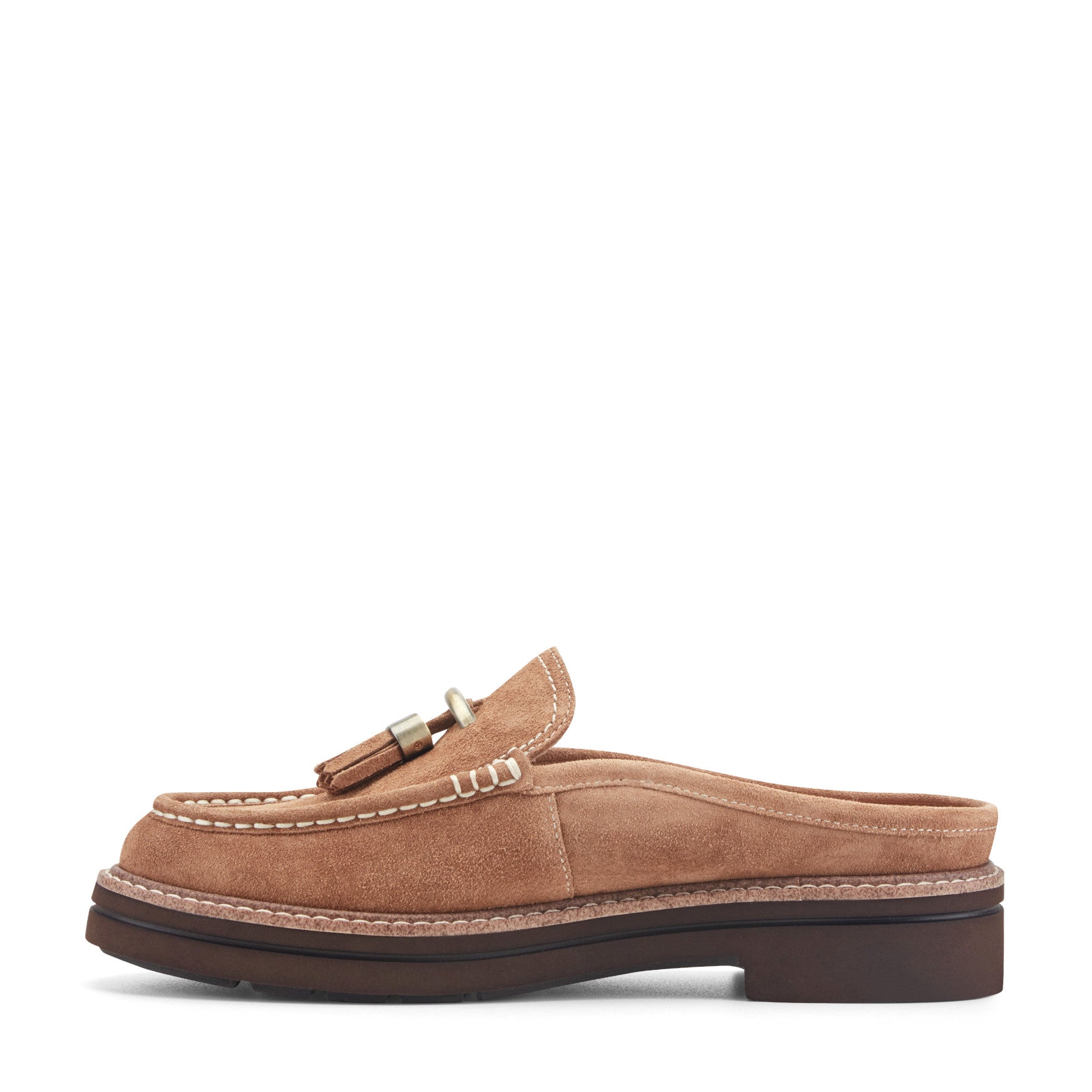 Easy Spirit Zarina Tassel Loafer Mules - Medium Brown Suede
