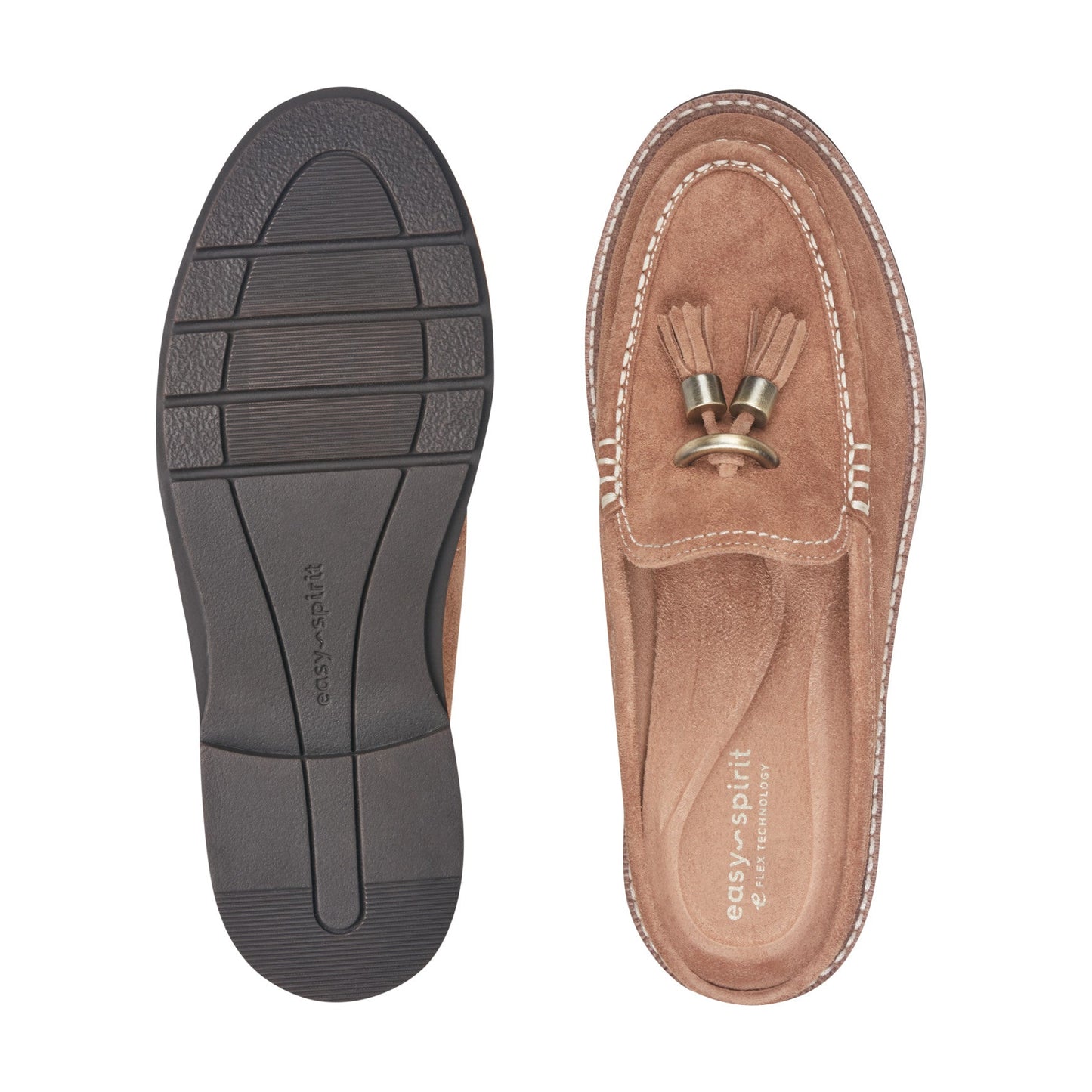 Easy Spirit Zarina Tassel Loafer Mules - Medium Brown Suede