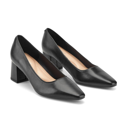 Easy Spirit Dorian Block Heel Pumps - Black Leather