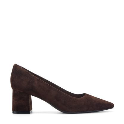Easy Spirit Dorian Block Heel Pumps - Dark Brown Suede