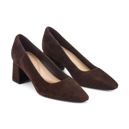 Easy Spirit Dorian Block Heel Pumps - Dark Brown Suede
