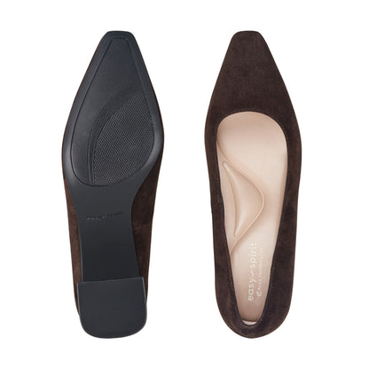 Easy Spirit Dorian Block Heel Pumps - Dark Brown Suede