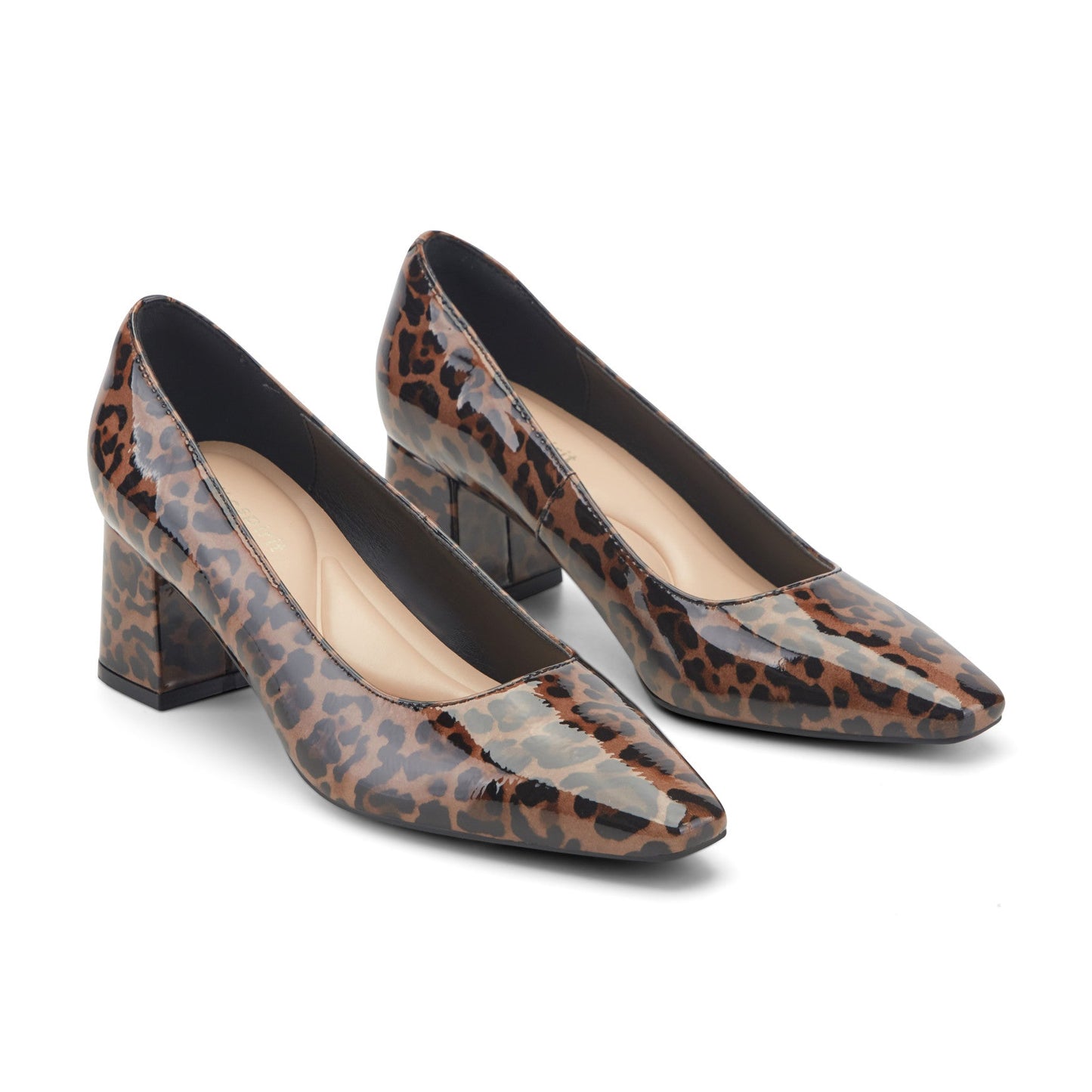 Easy Spirit Dorian Block Heel Pumps - Leopard Print Patent Leather