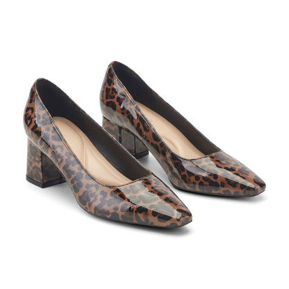 Easy Spirit Dorian Block Heel Pumps - Leopard Print Patent Leather