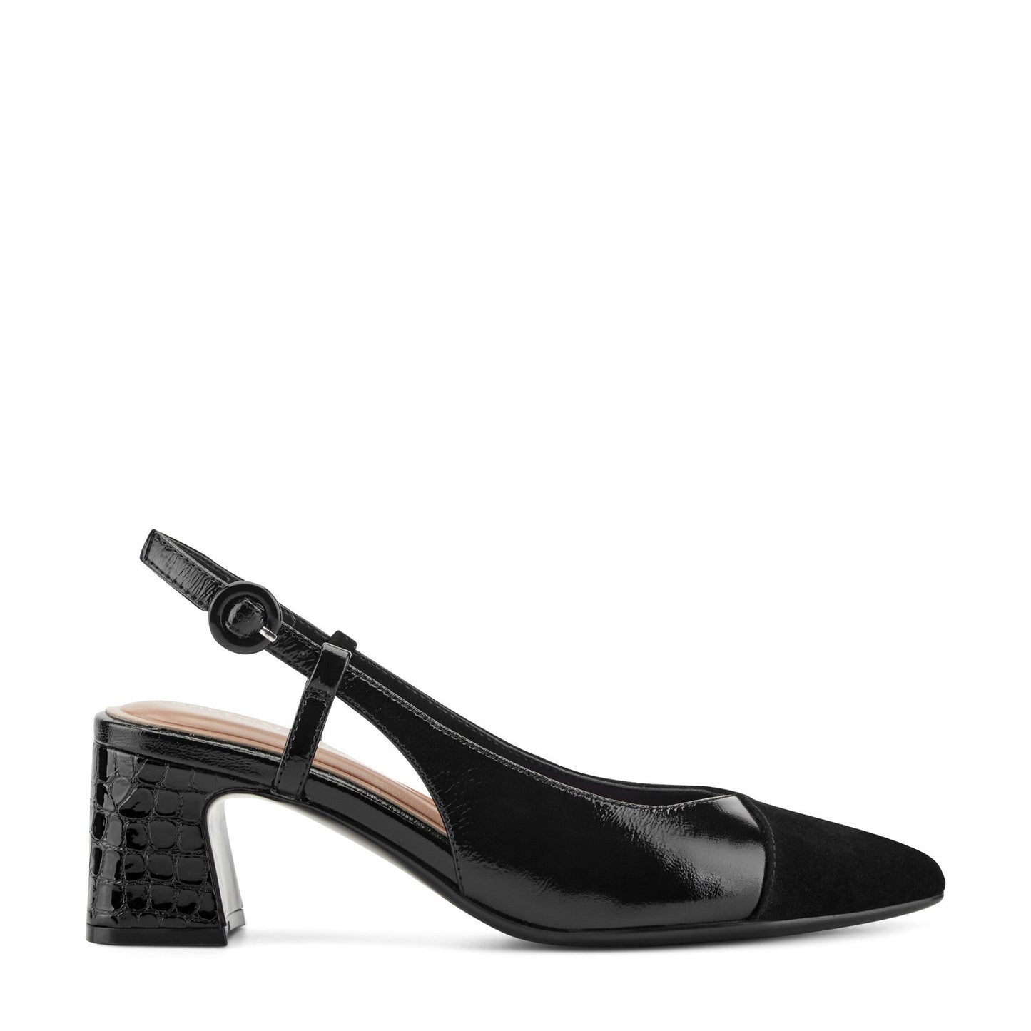 Easy Spirit Nailah Slingback Dress Pumps - Black Suede/Patent Leather