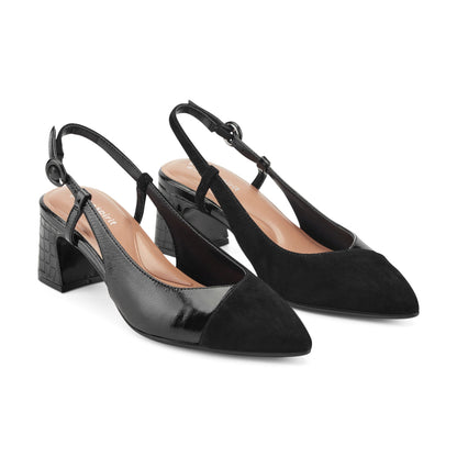 Easy Spirit Nailah Slingback Dress Pumps - Black Suede/Patent Leather
