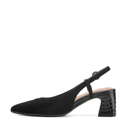 Easy Spirit Nailah Slingback Dress Pumps - Black Suede/Patent Leather