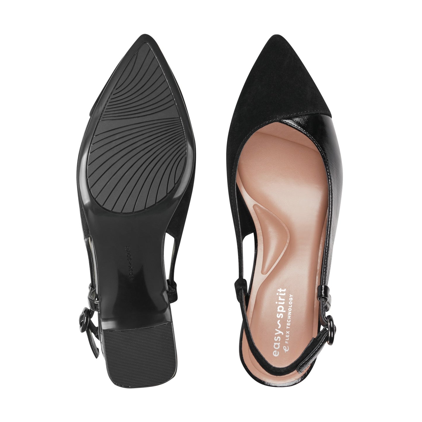 Easy Spirit Nailah Slingback Dress Pumps - Black Suede/Patent Leather