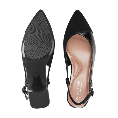 Easy Spirit Nailah Slingback Dress Pumps - Black Suede/Patent Leather
