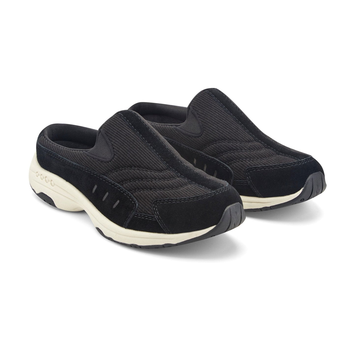 Easy Spirit Traveltime Clogs - Black Suede/Corduroy