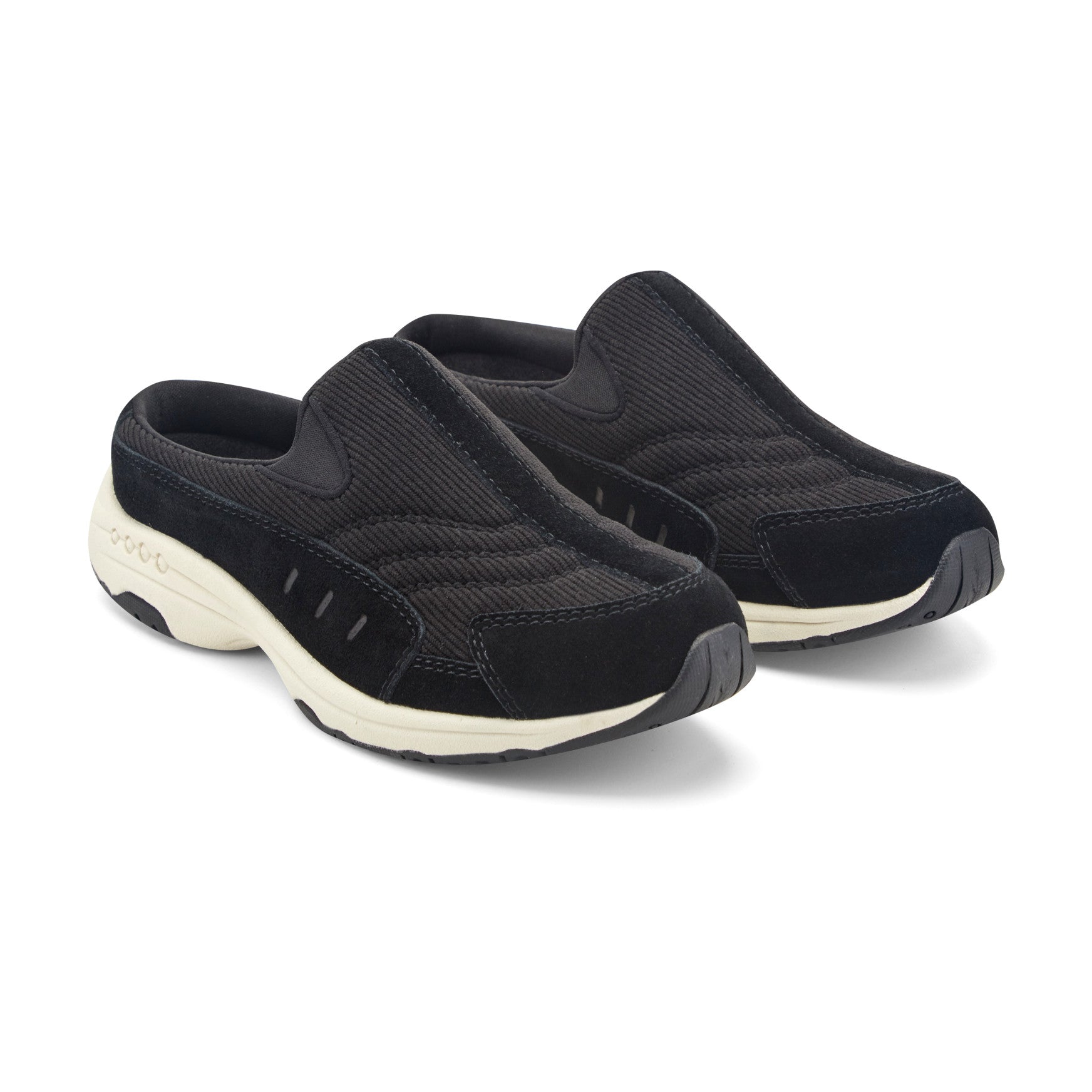 Easy Spirit Traveltime Clogs - Black Suede/Corduroy