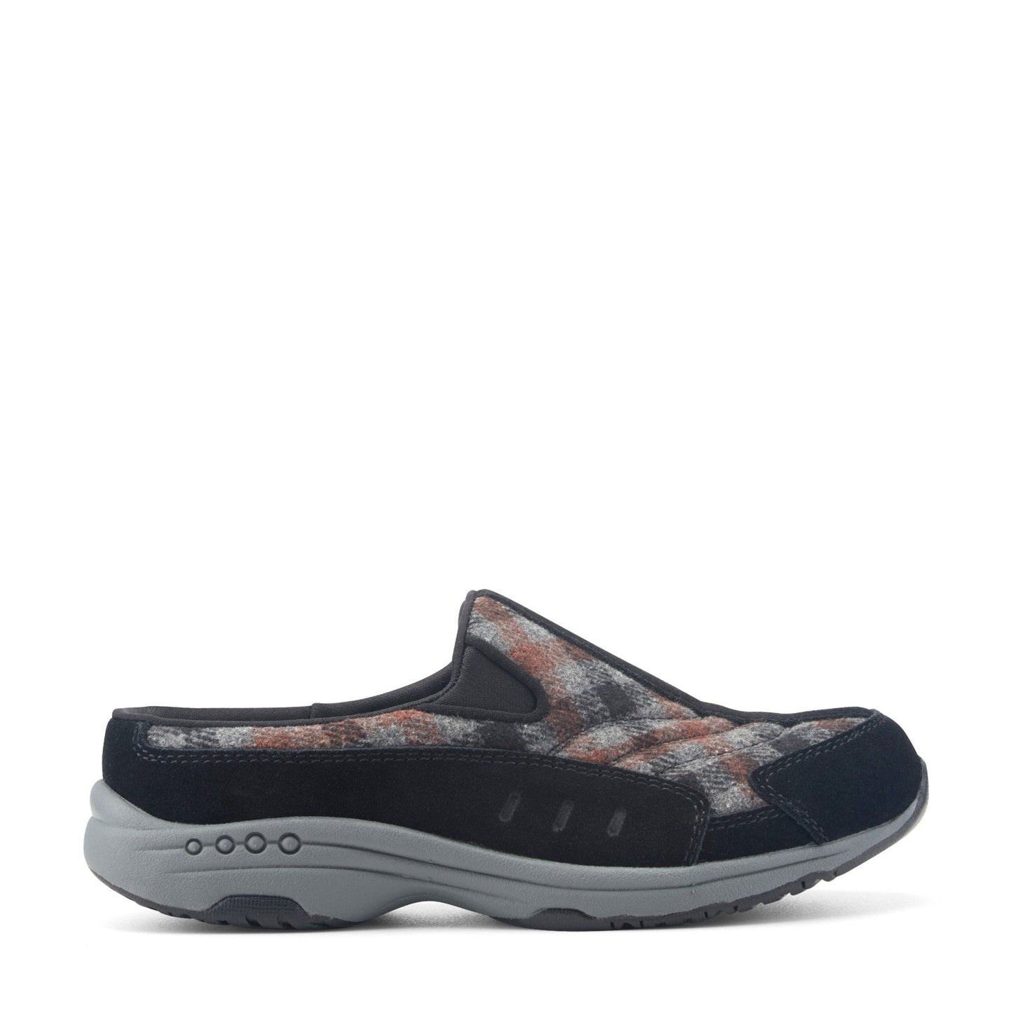 Easy Spirit Traveltime Clogs - Black Suede/Grey Plaid
