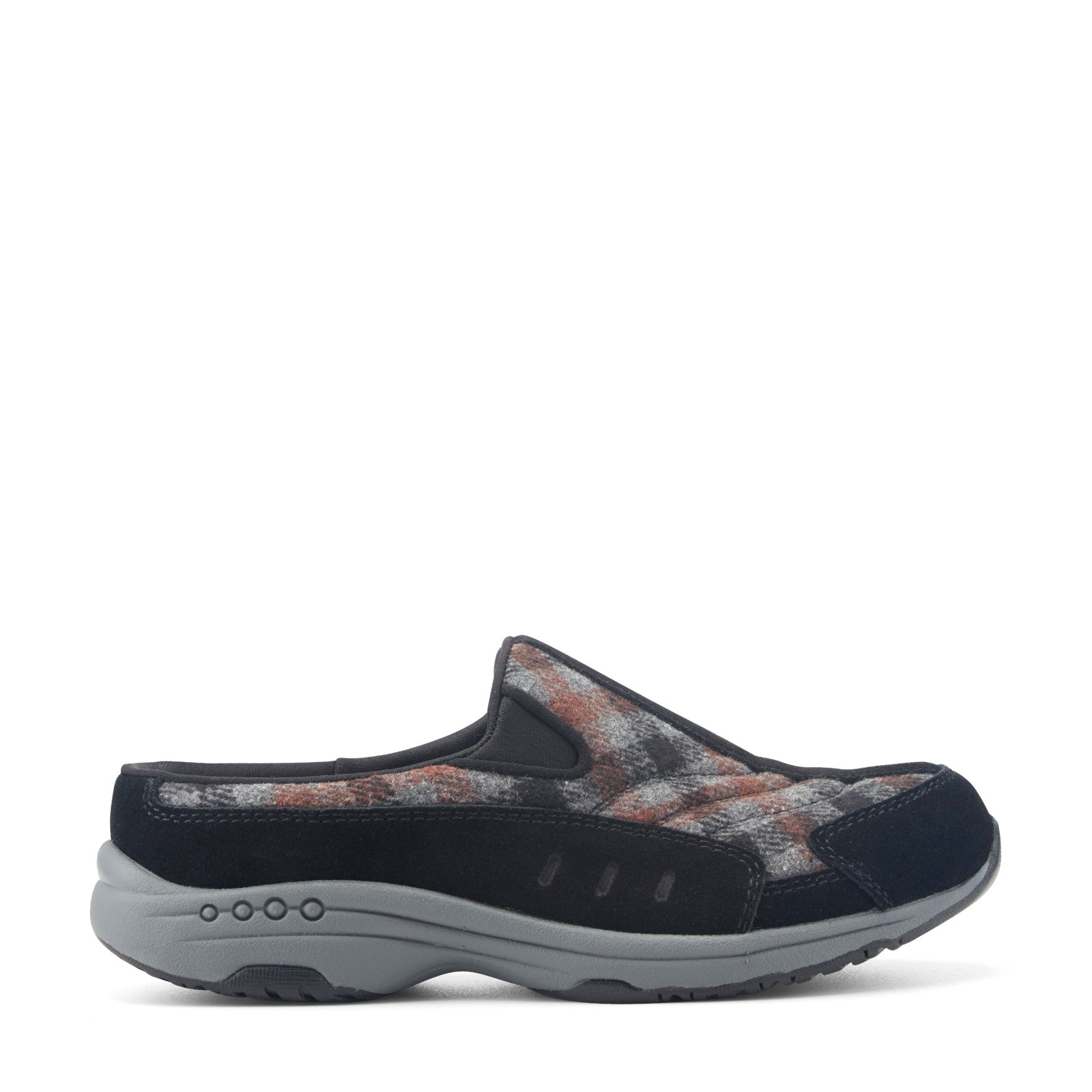 Easy Spirit Traveltime Clogs - Black Suede/Grey Plaid