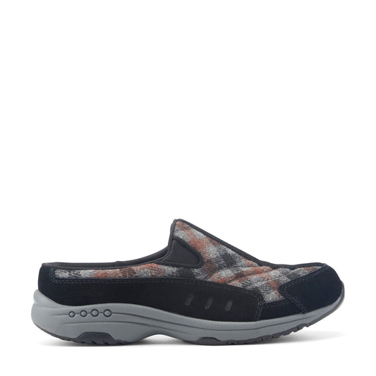 Easy Spirit Traveltime Clogs - Black Suede/Grey Plaid