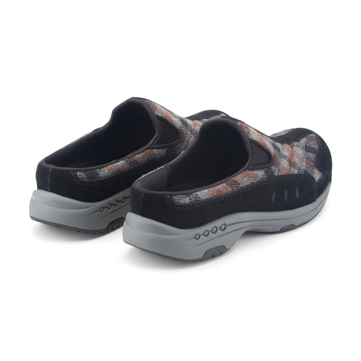 Easy Spirit Traveltime Clogs - Black Suede/Grey Plaid