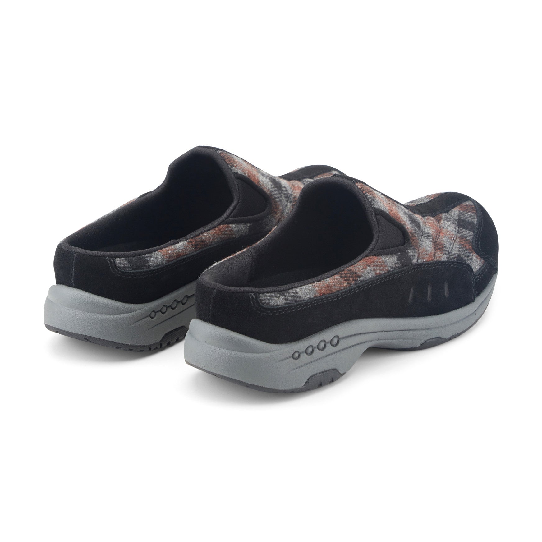Easy Spirit Traveltime Clogs - Black Suede/Grey Plaid