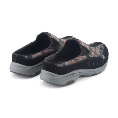 Easy Spirit Traveltime Clogs - Black Suede/Grey Plaid