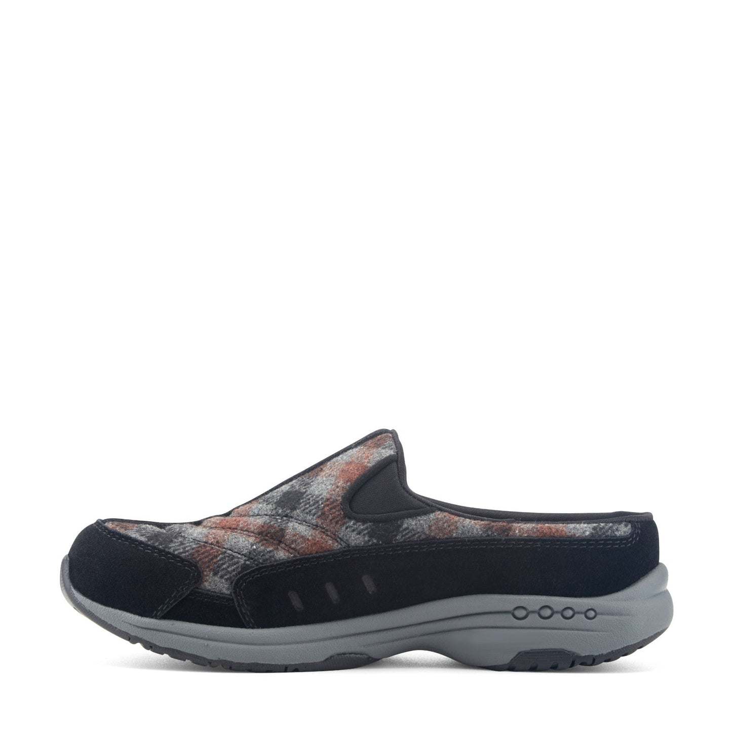 Easy Spirit Traveltime Clogs - Black Suede/Grey Plaid