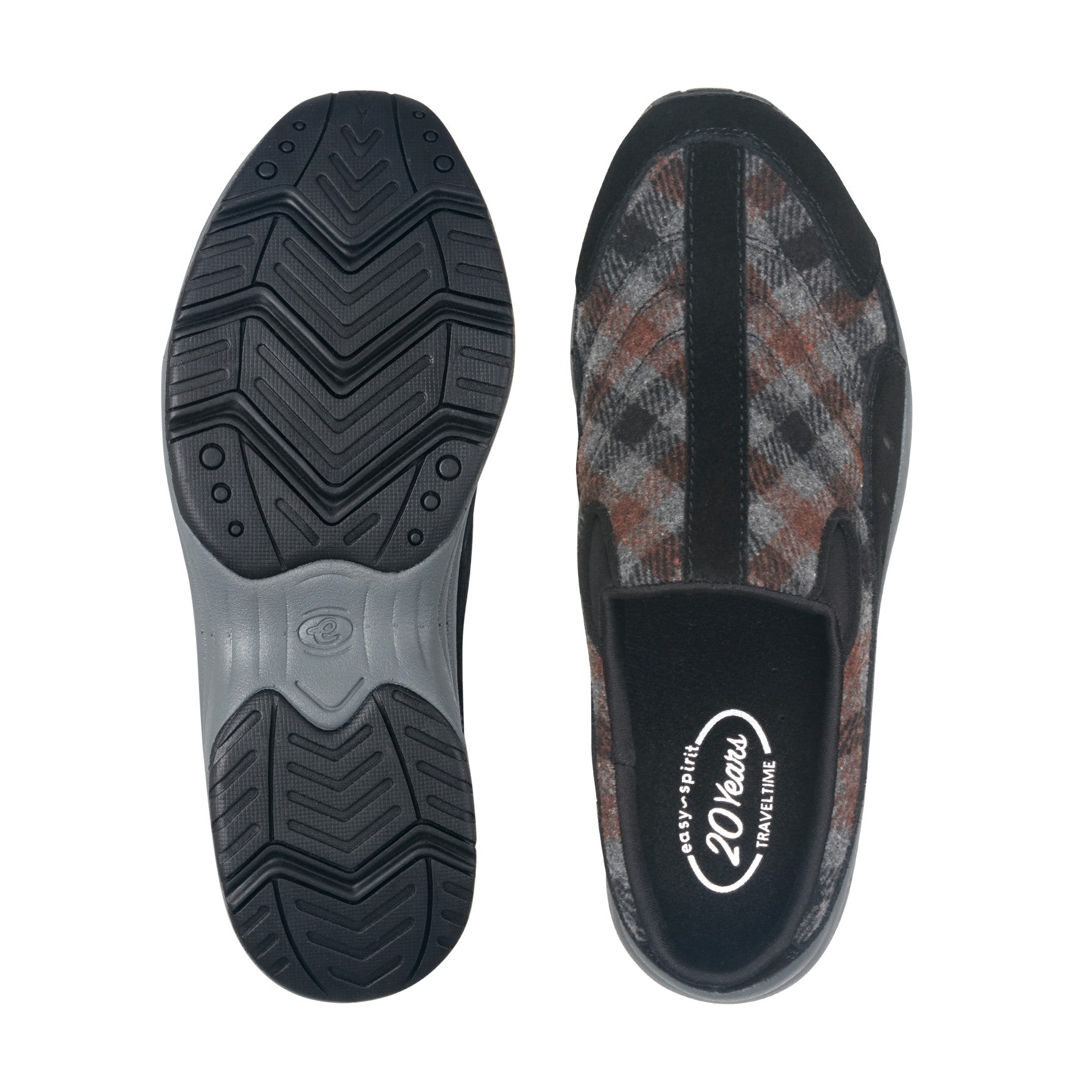 Easy Spirit Traveltime Clogs - Black Suede/Grey Plaid