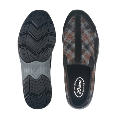 Easy Spirit Traveltime Clogs - Black Suede/Grey Plaid
