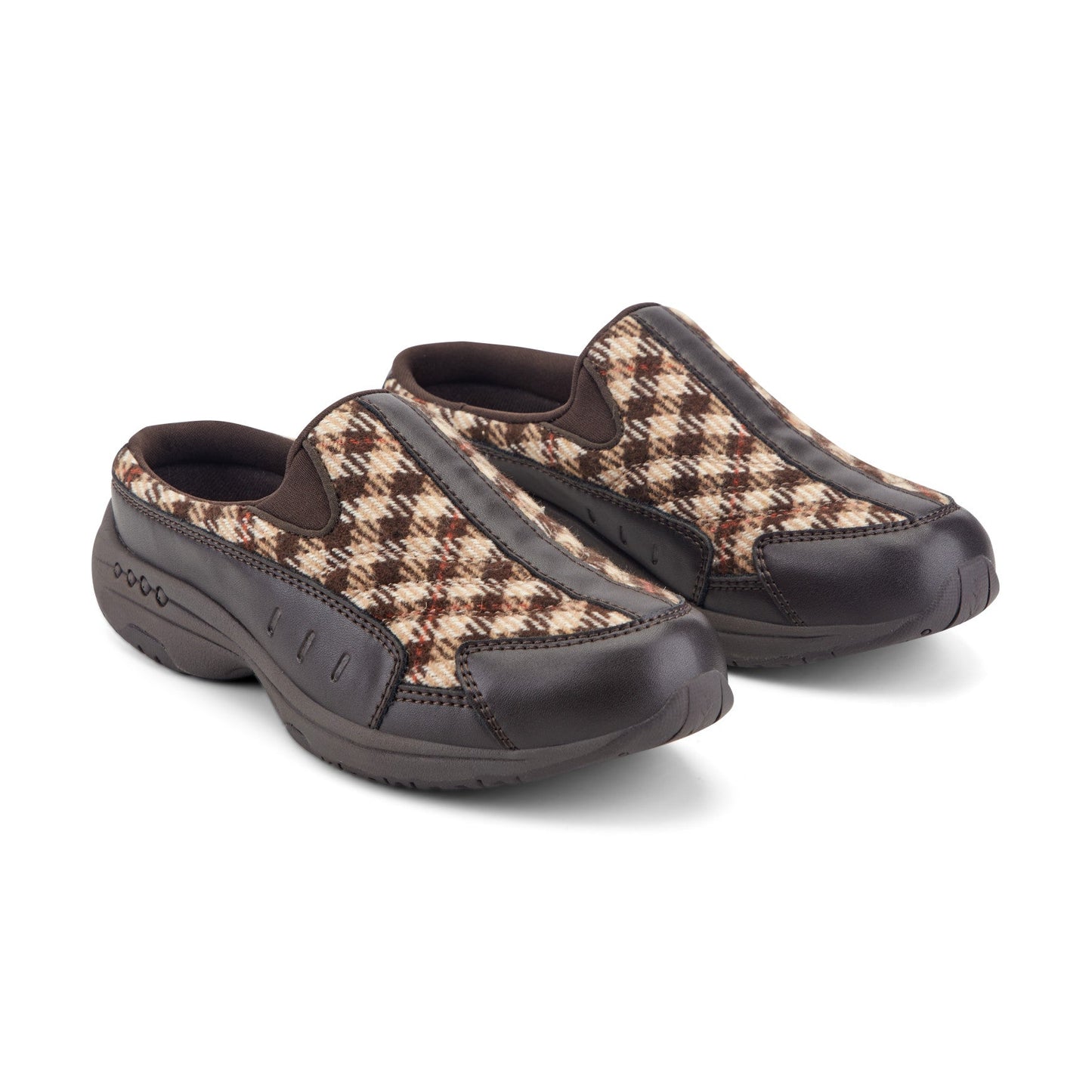 Easy Spirit Traveltime Clogs - Dark Brown Plaid Multi