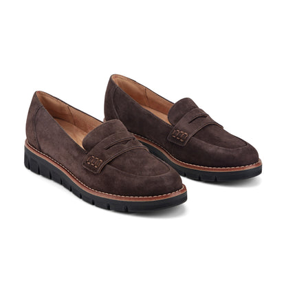 Easy Spirit Velia Casual Slip On Loafers - Dark Brown Suede