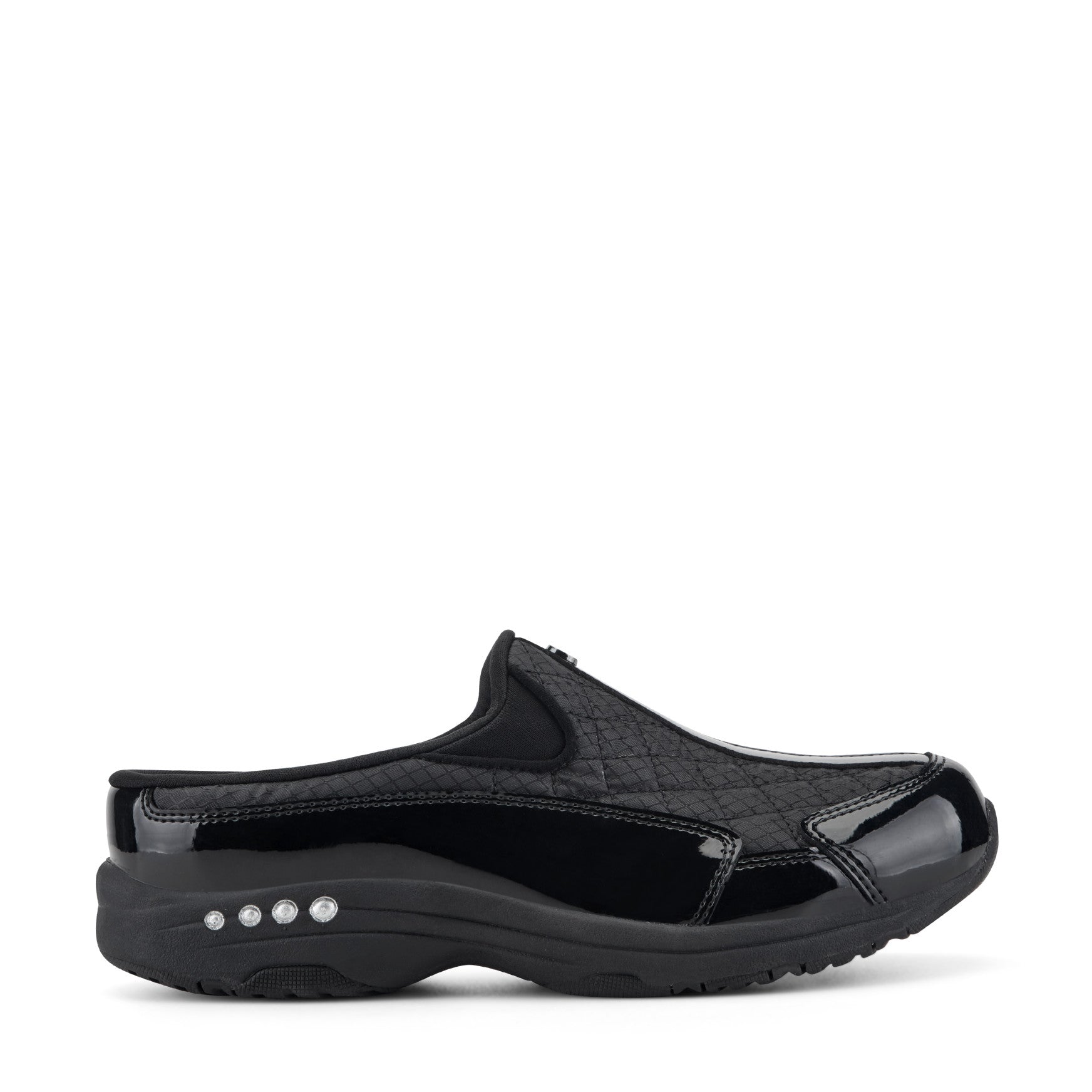 Easy Spirit Traveltime Classic Clogs - Black/Silver Patent
