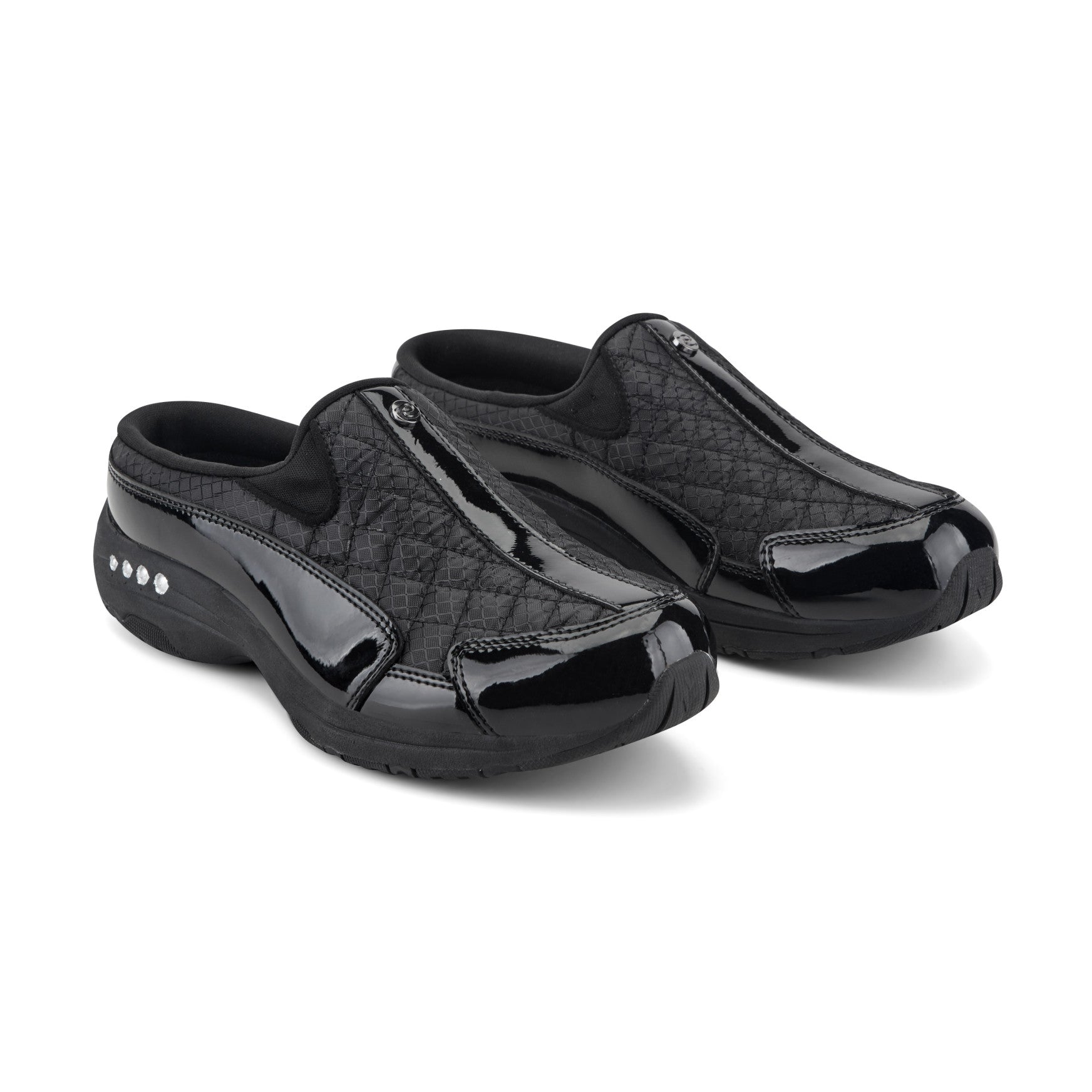 Easy Spirit Traveltime Classic Clogs - Black/Silver Patent