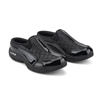 Easy Spirit Traveltime Classic Clogs - Black/Silver Patent
