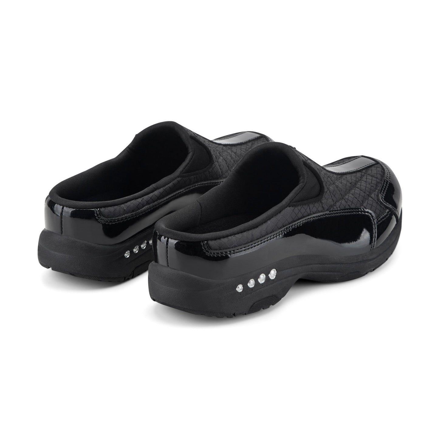 Easy Spirit Traveltime Classic Clogs - Black/Silver Patent