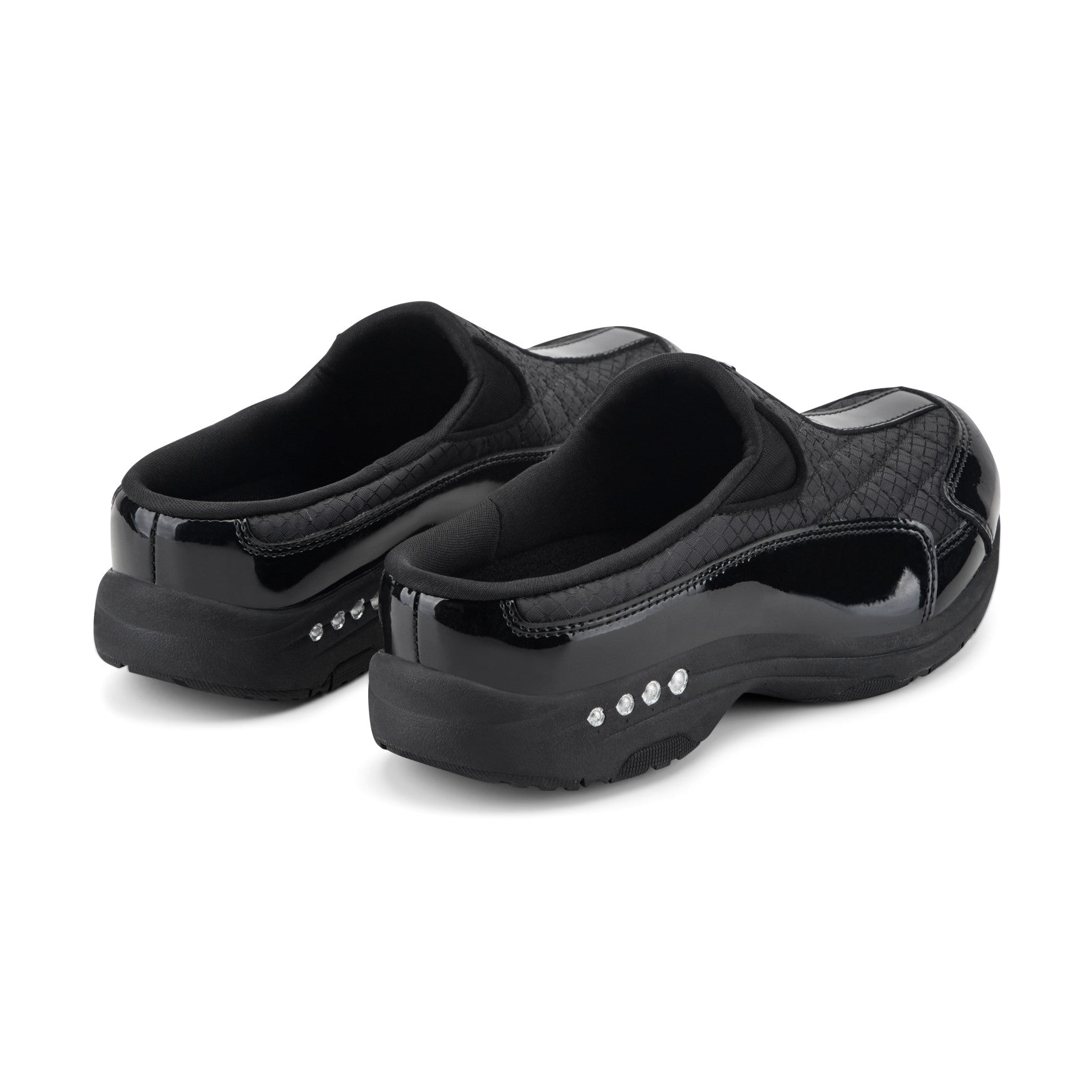 Easy Spirit Traveltime Classic Clogs - Black/Silver Patent
