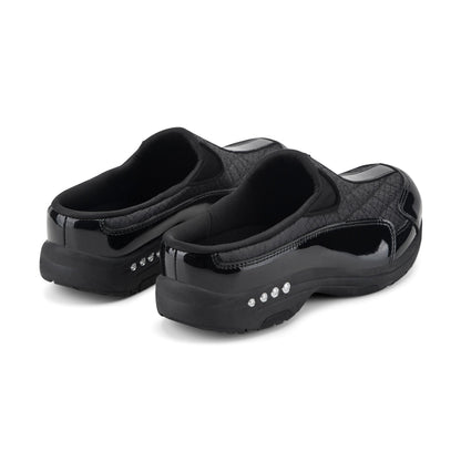 Easy Spirit Traveltime Classic Clogs - Black/Silver Patent