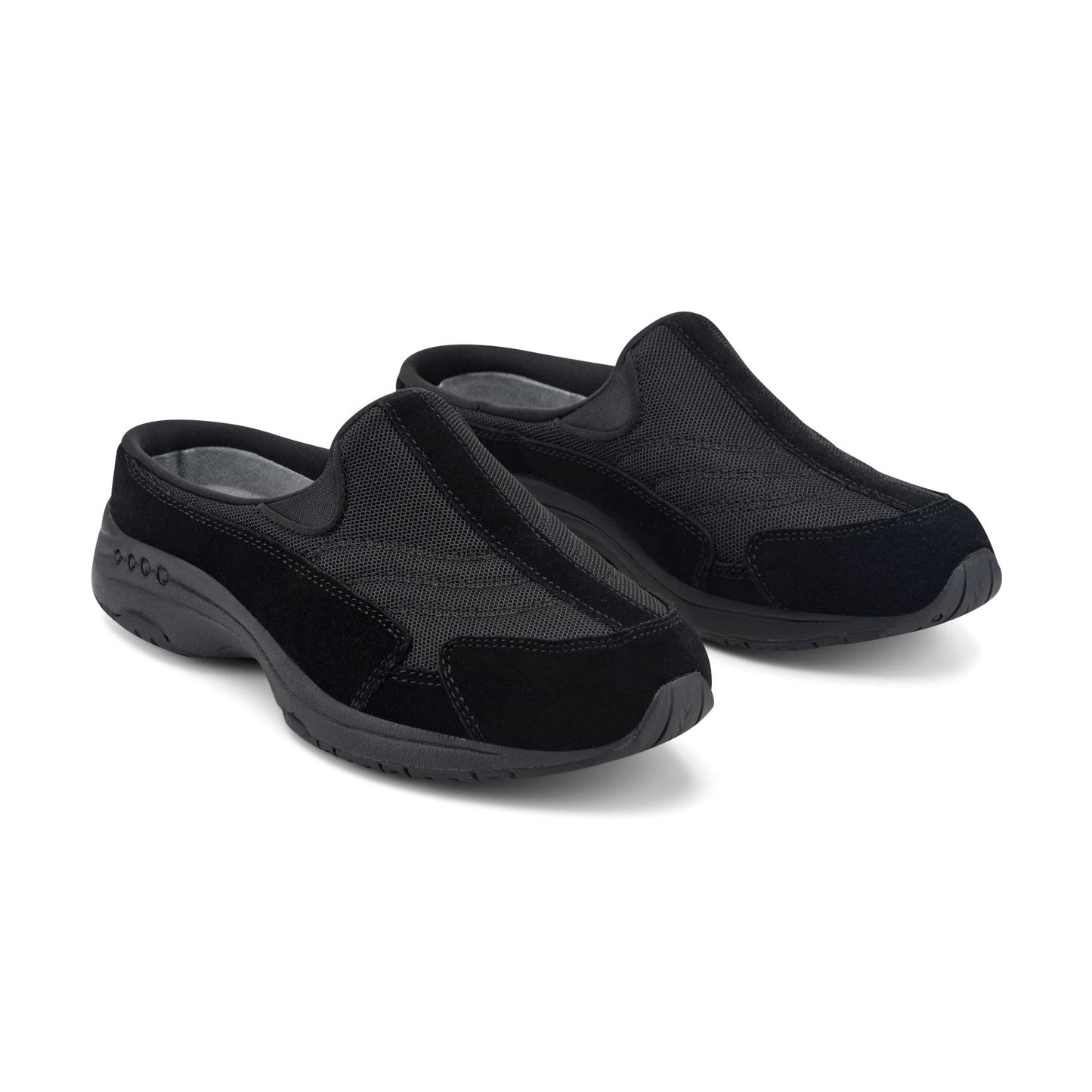 Easy Spirit Traveltime Clogs - Black/Dark Grey Suede