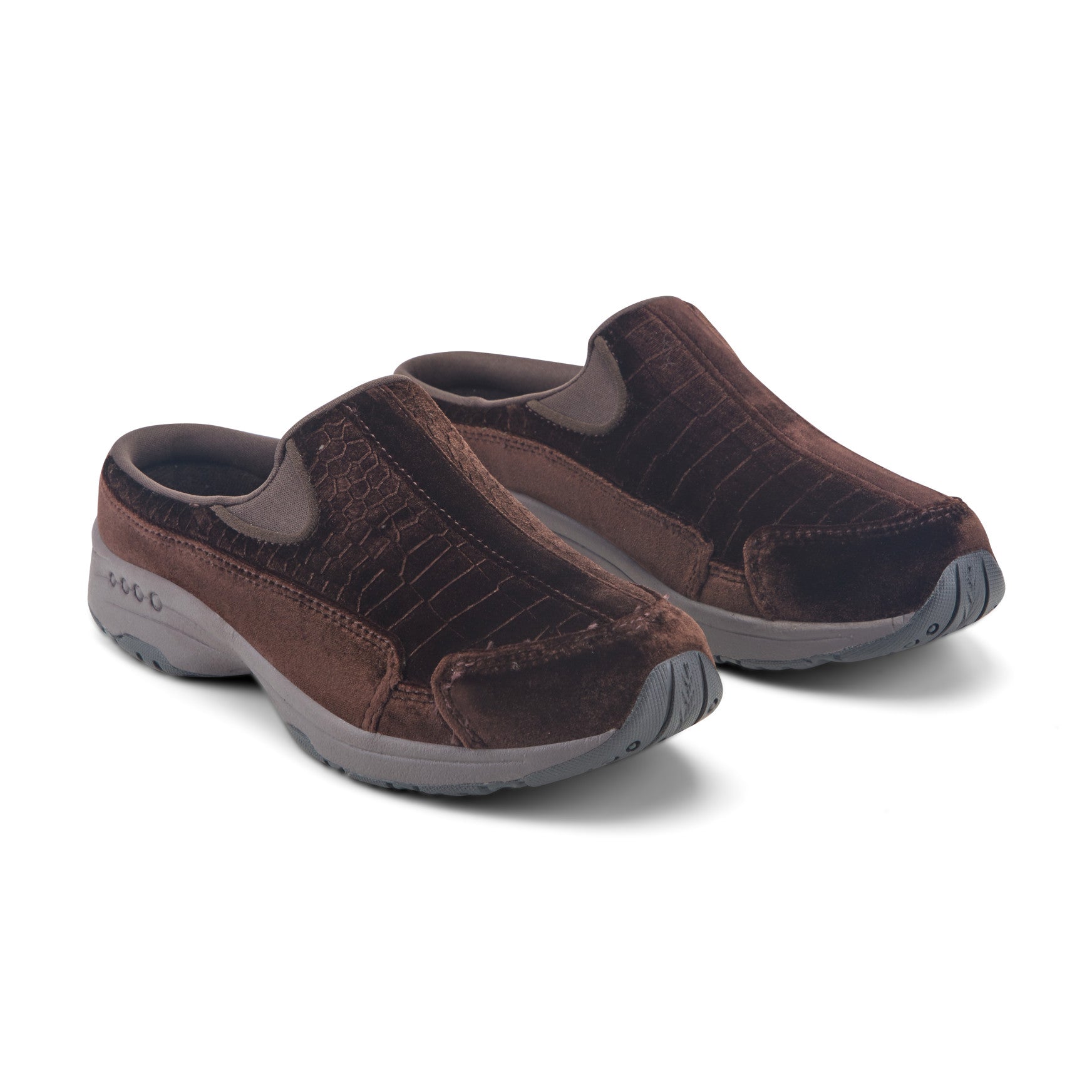 Easy Spirit Traveltime Clogs - Embossed Brown Velvet