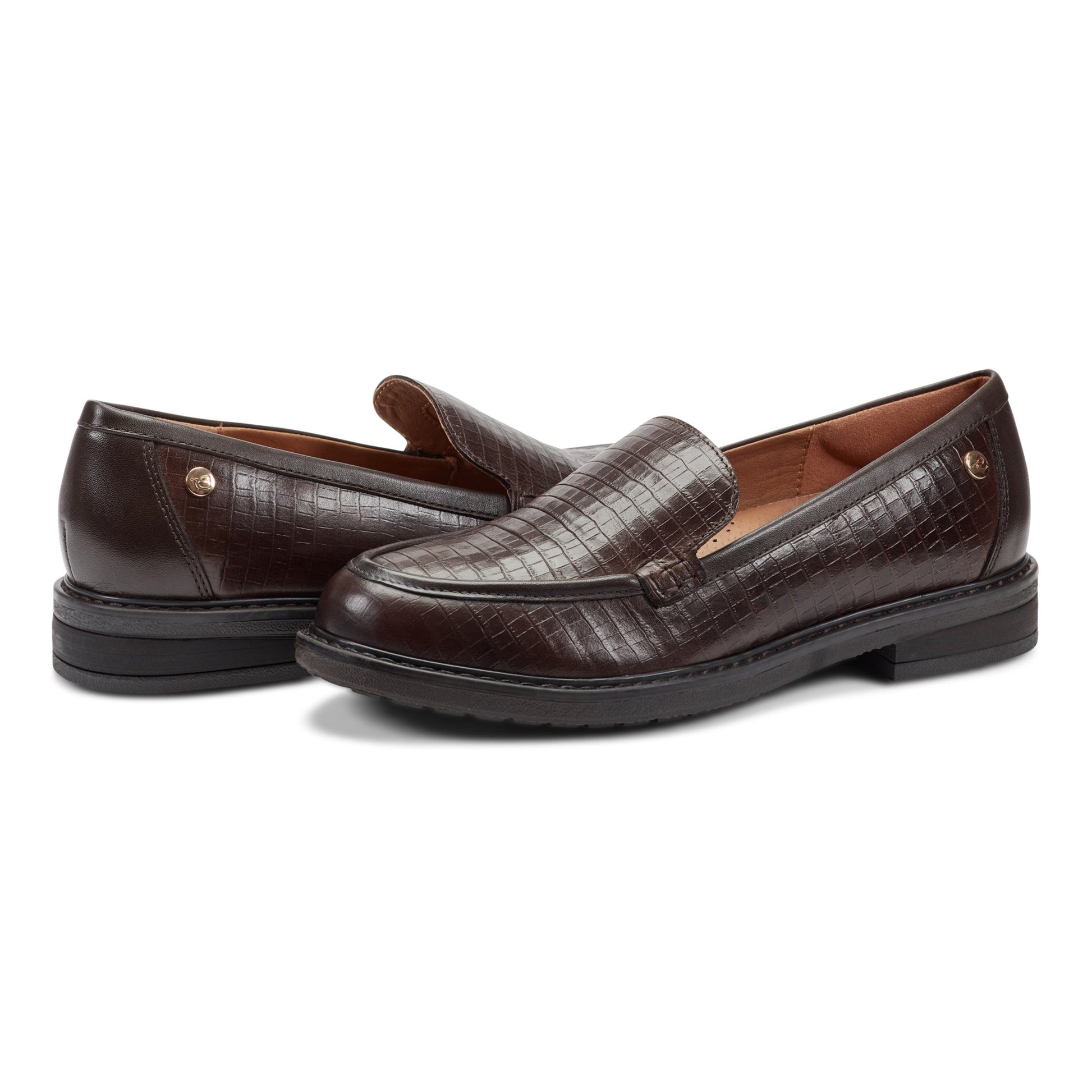 Easy Spirit Jaylin Casual Loafers - Dark Brown Croco Leather