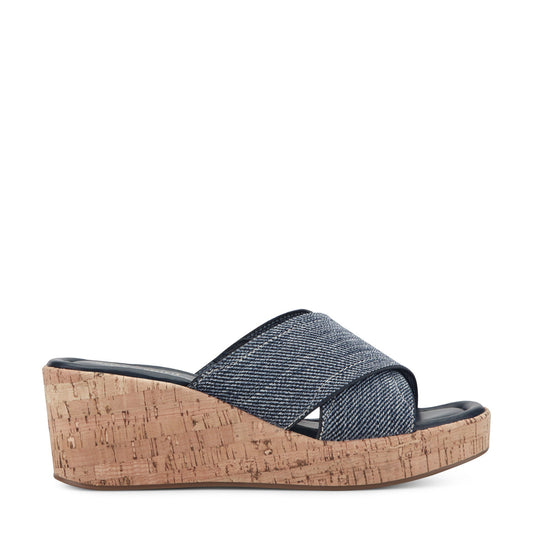 Easy Spirit Fawn Slip On Wedge Sandals - Dark Blue Denim