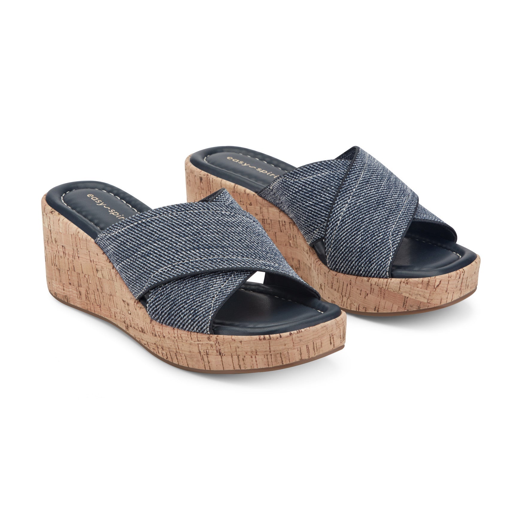 Easy Spirit Fawn Slip On Wedge Sandals - Dark Blue Denim