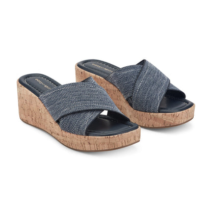 Easy Spirit Fawn Slip On Wedge Sandals - Dark Blue Denim