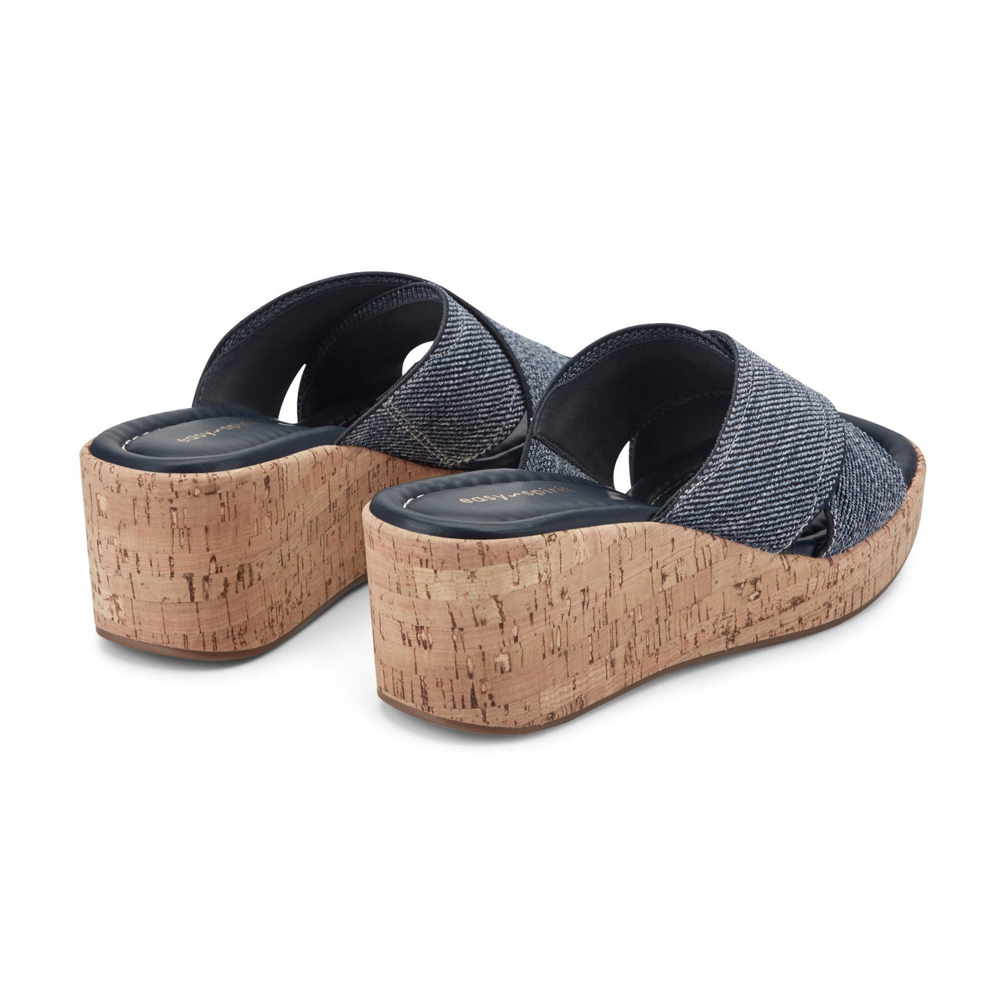 Easy Spirit Fawn Slip On Wedge Sandals - Dark Blue Denim