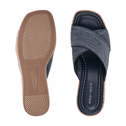 Easy Spirit Fawn Slip On Wedge Sandals - Dark Blue Denim
