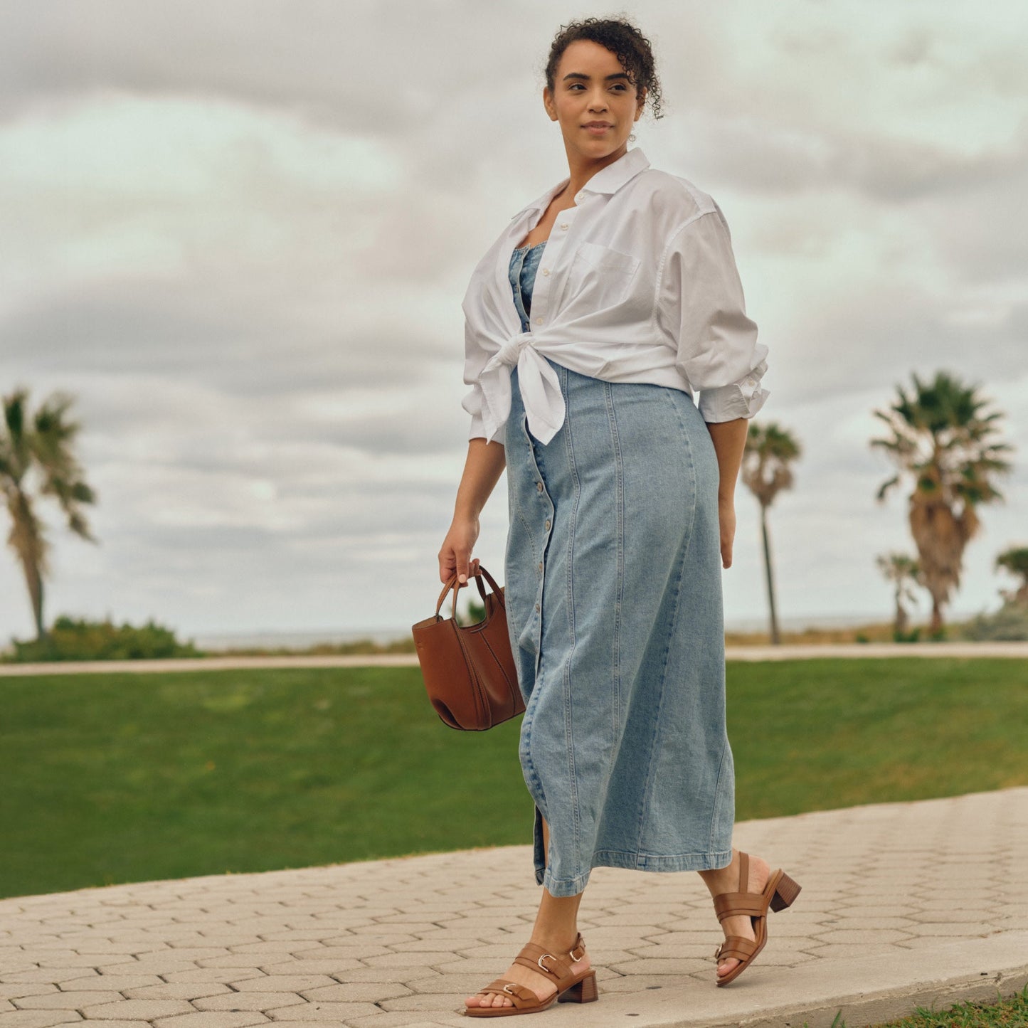 Easy Spirit Hadiya Block Heel Sandals - Light Natural