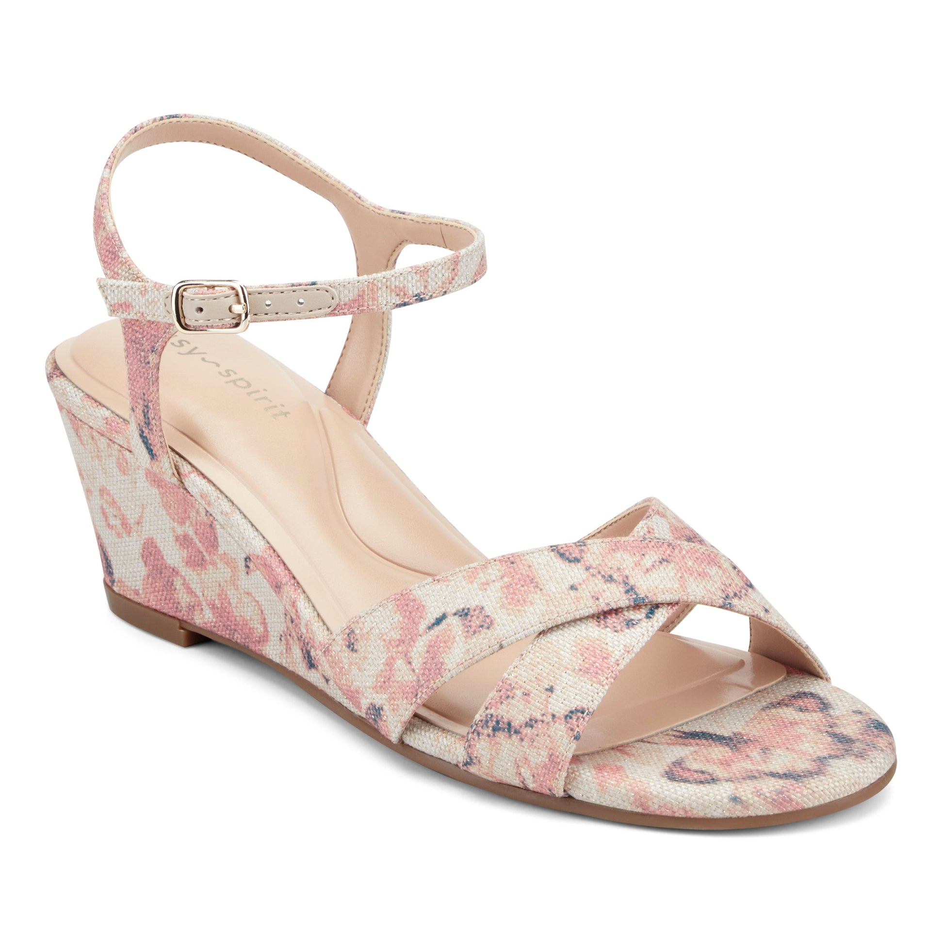 Easy Spirit Noya Dress Wedge Sandals - Light Pink Floral Multi